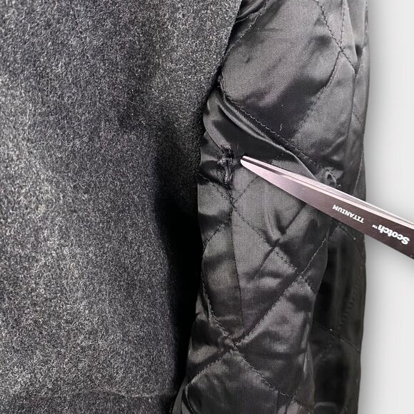 VINTAGE J Crew Jacket Mens Large Black Leather Wool Lined Quilted Heavy Coat - Picture 10 of 11